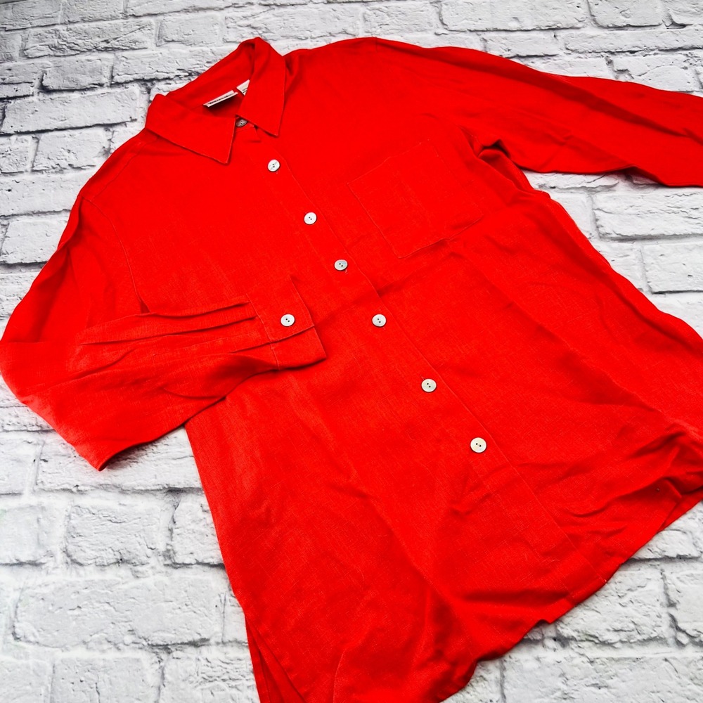 Chicos Design Womens Size 2 Coral Pink Button Up Shirt Blouse Linen